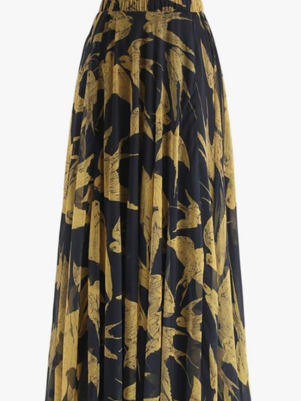 Women's Flowy Maxi Skirt with Swallows (M)
